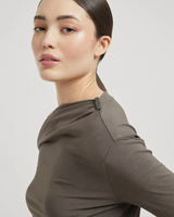 Ruched T-Shirt with Monili in Mud