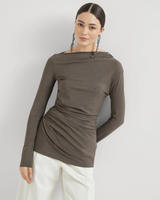 Ruched T-Shirt with Monili in Mud