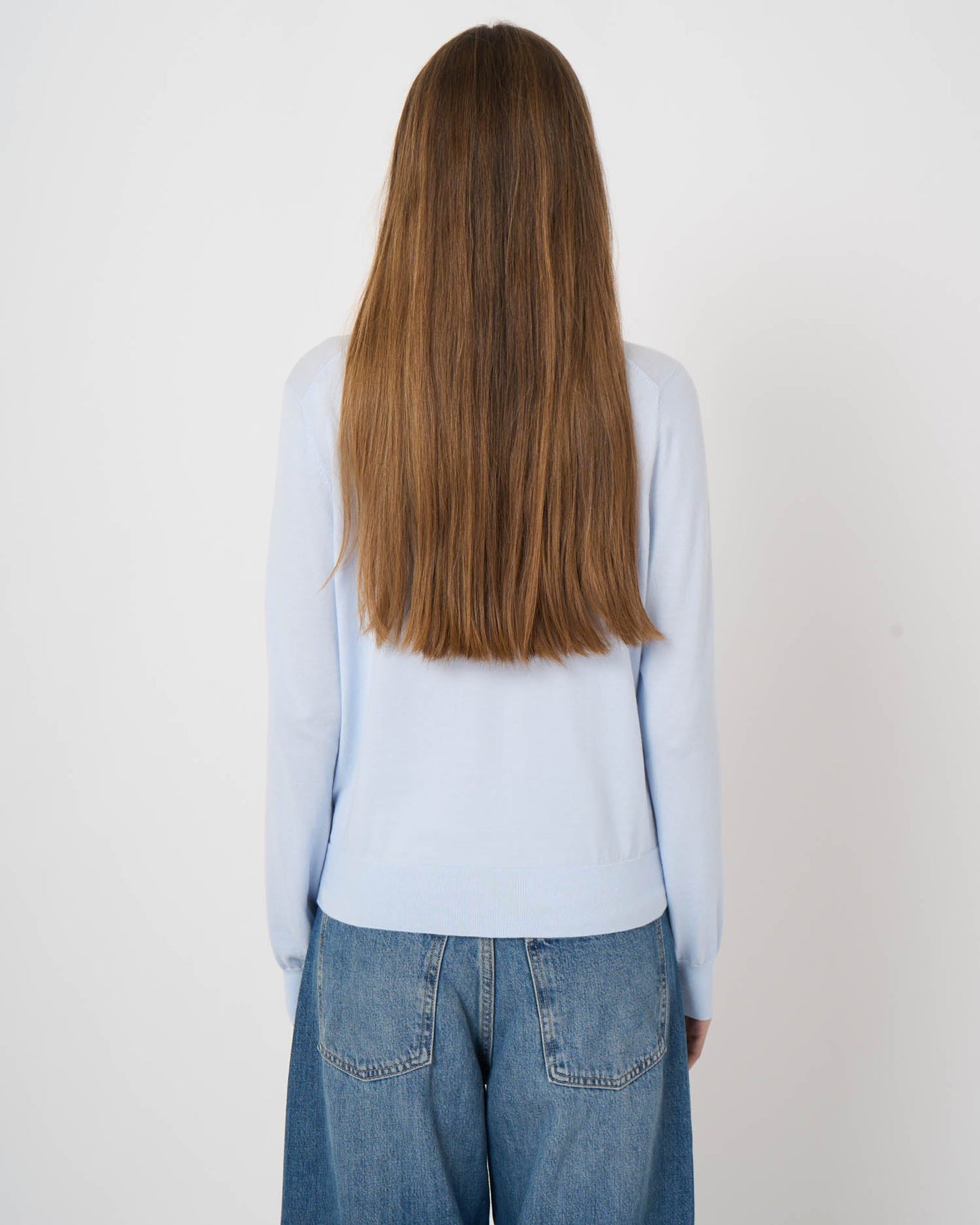 100% Superfine Cotton Crew-Neck Sweater in Ocean