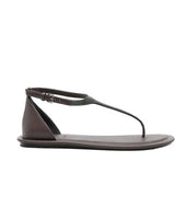 Beaded Leather T-strap Sandals in Dark Brown