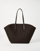 Raffia Panier Shopper Bag in Dark Brown