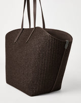Raffia Panier Shopper Bag in Dark Brown