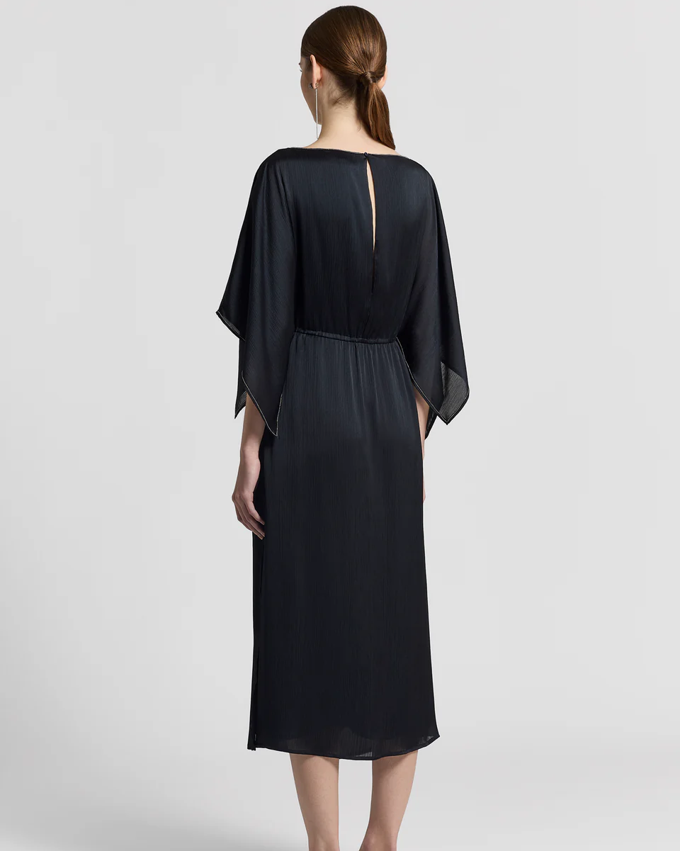 Fluid Crepon Satin Dress in Night Blue