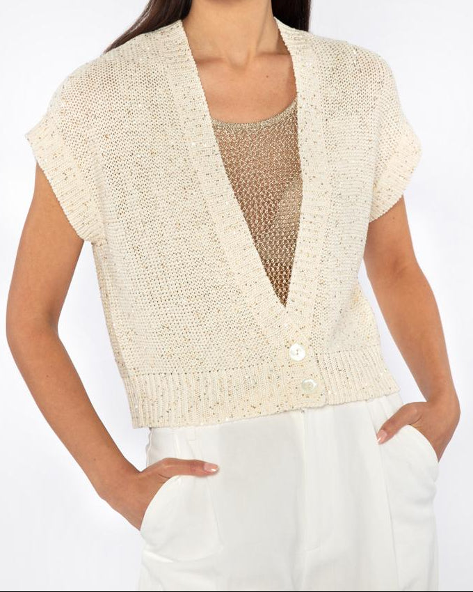 Sequin Cap Sleeve Cardigan in Ivory