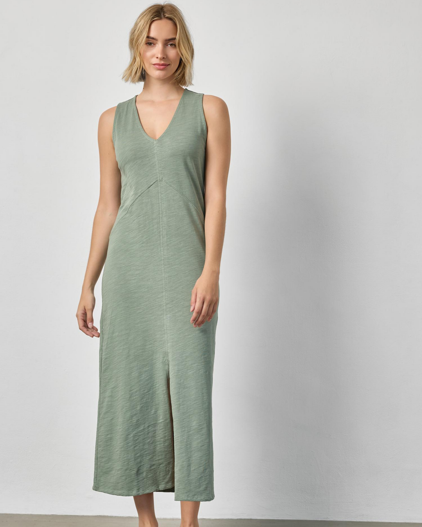 V-Neck Seamed Maxi Dress in Sage