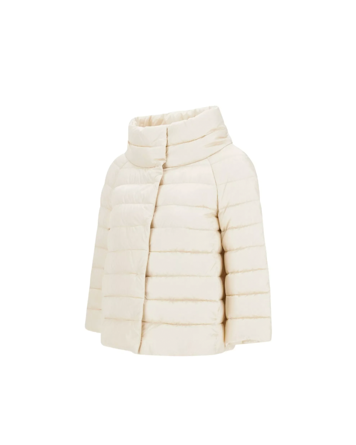 Herno Sofia cream puffer jacket with high collar and horizontal quilted panels