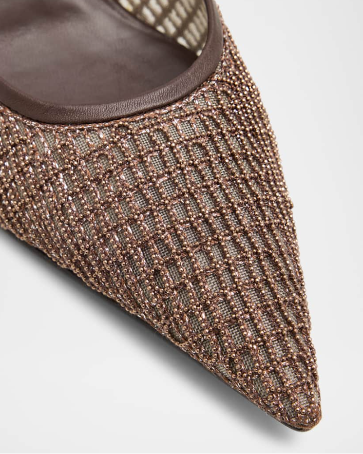 3D Monili Mesh Embroidery 55MM Pointed Toe Mules in Brown Rose Gold