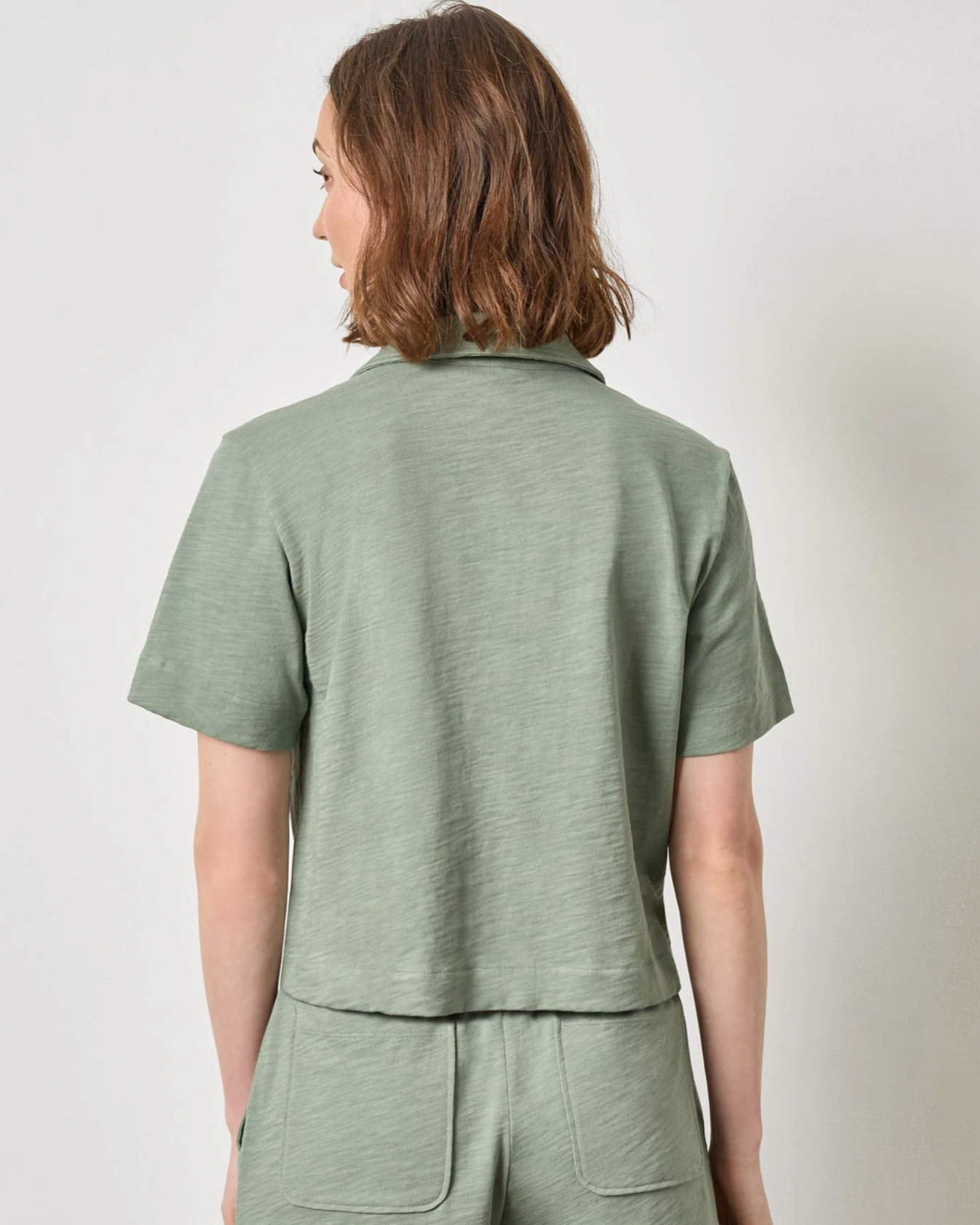 Short Sleeve Button Down Tee in Sage
