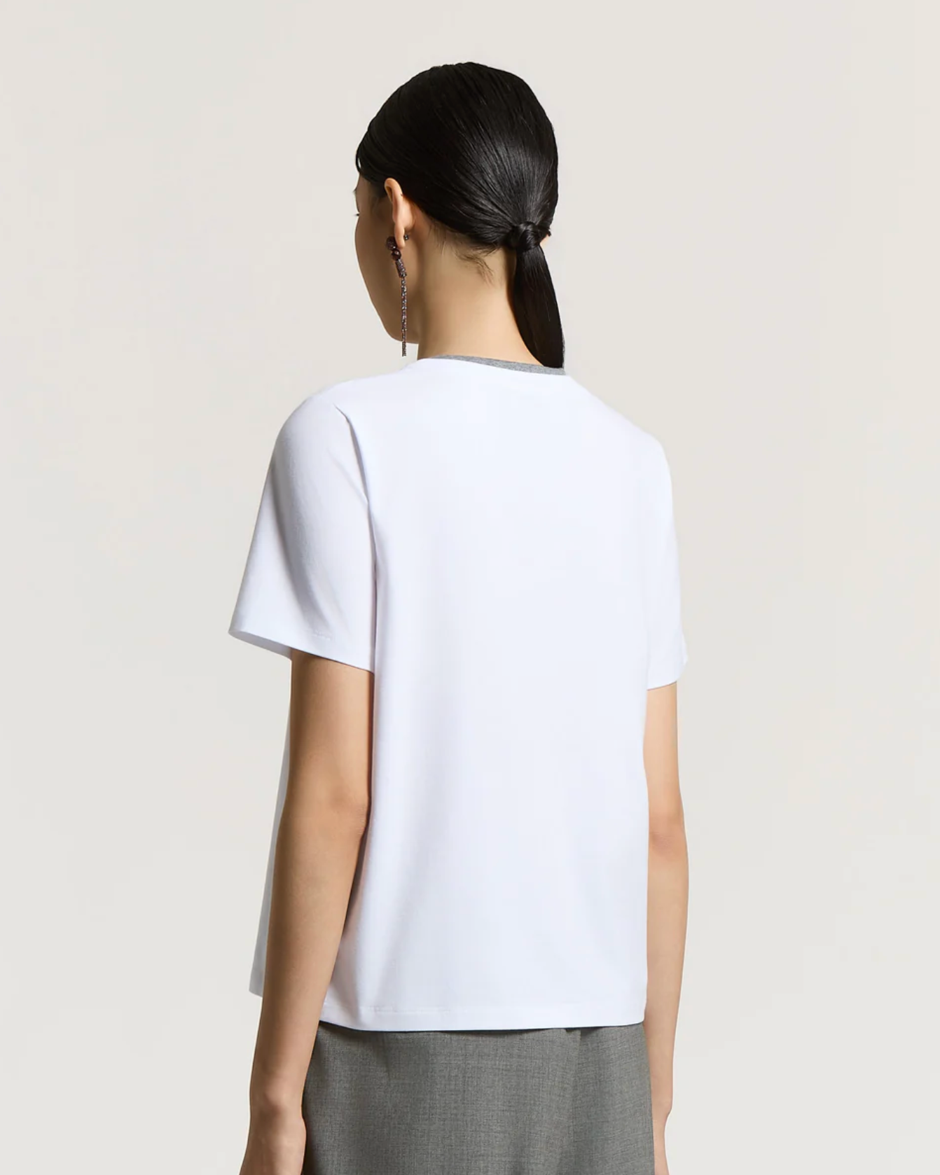White Tee with Charcoal Monili Trim