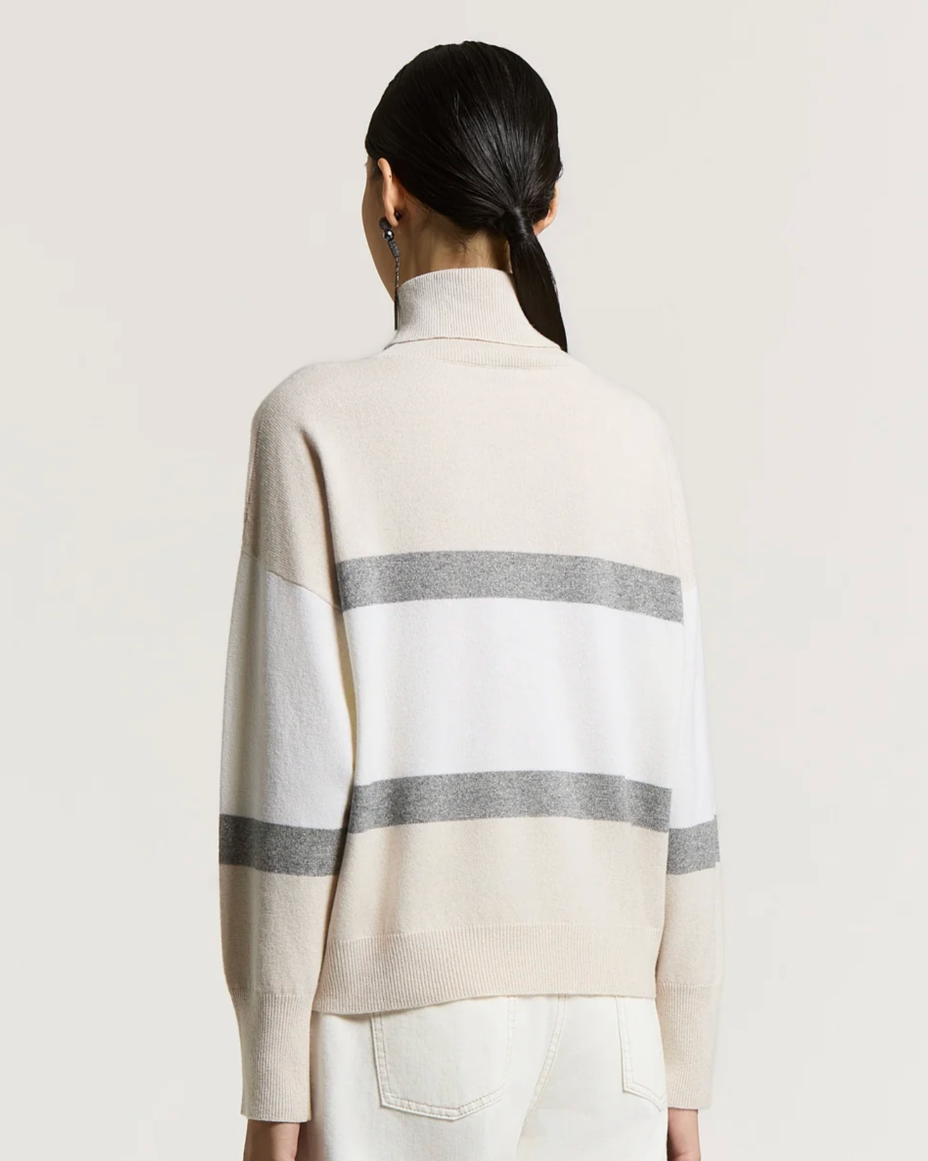 Turtleneck in Stardust beige with Mercury grey Stripe