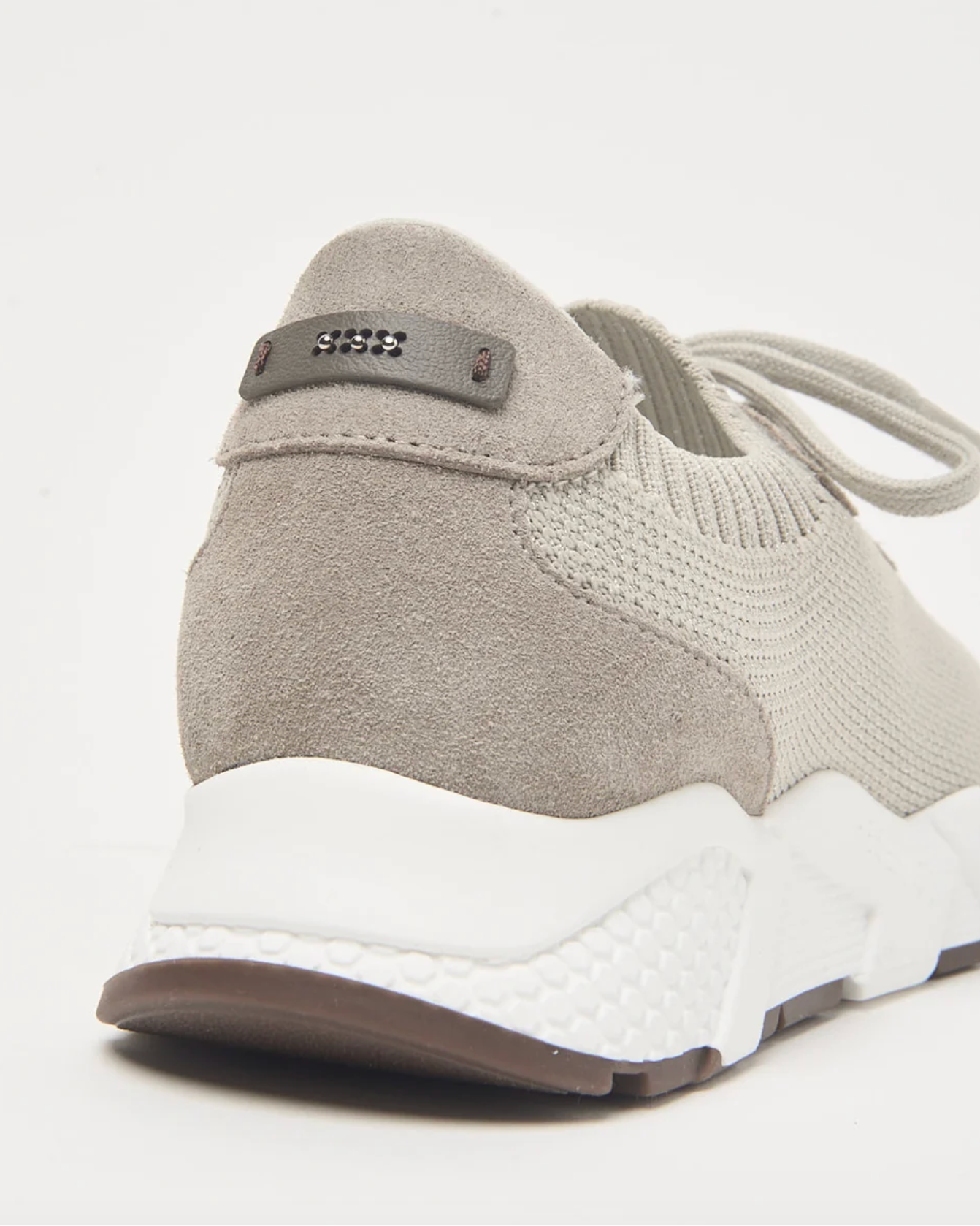 Peserico beige knitted sneaker heel with suede panel and white chunky sole