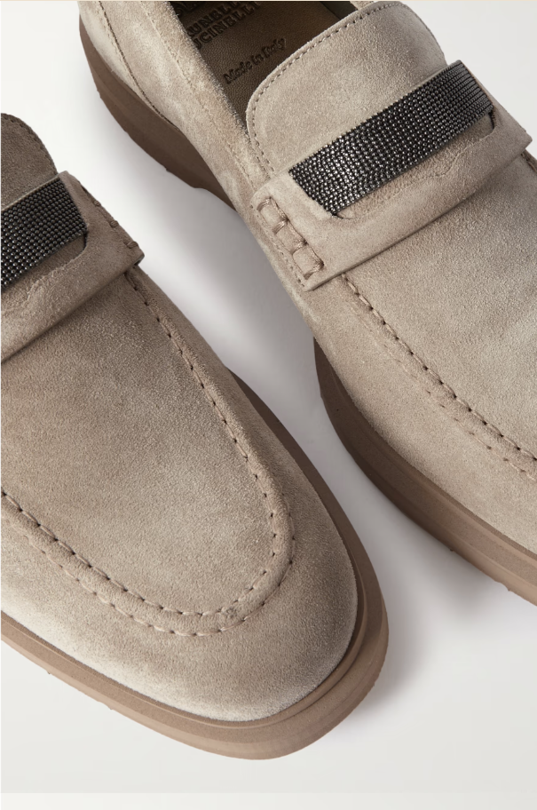 Suede Penny Loafer with Monili