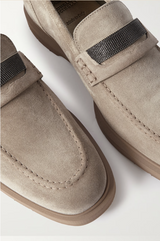 Suede Penny Loafer with Monili