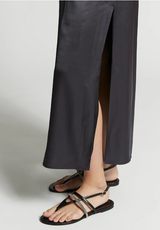 Viscose Satin Midi Dress with Jewel in Space Blue