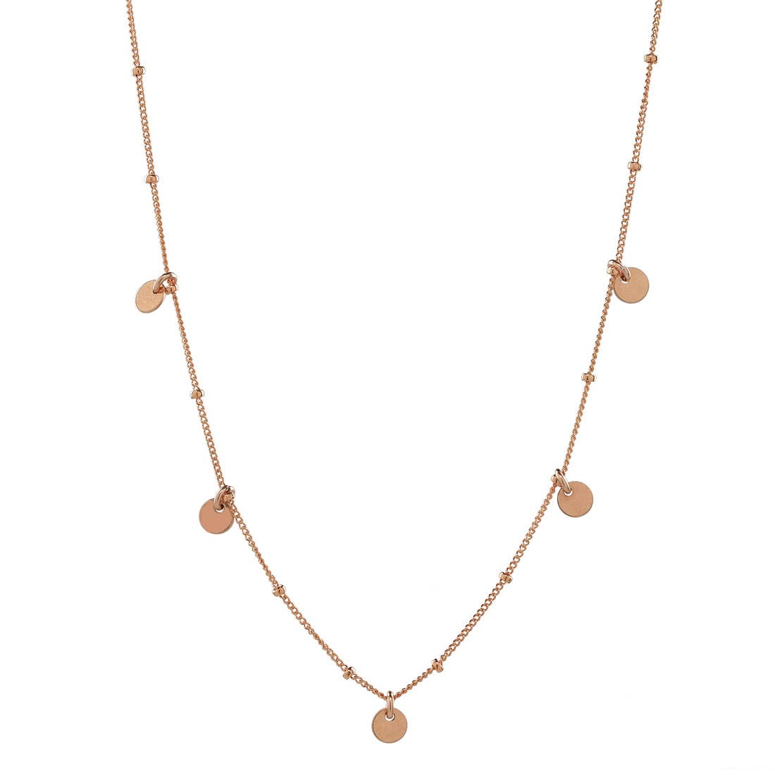 5 Tiny Discs Ball Chain Gold Filled Necklace