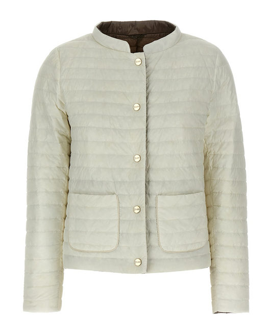 Reversible Short Down Jacket in White / Taupe