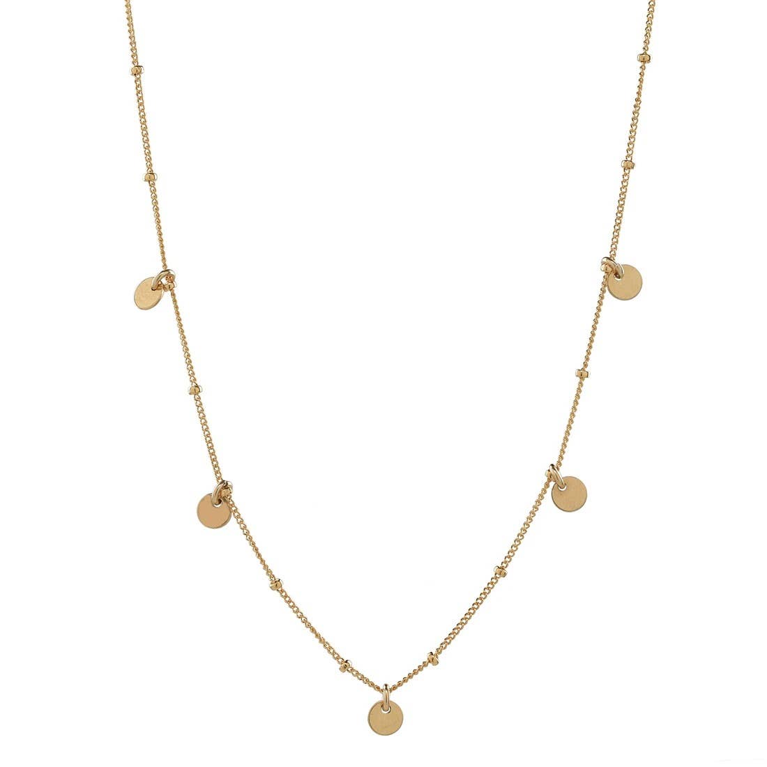 5 Tiny Discs Ball Chain Gold Filled Necklace