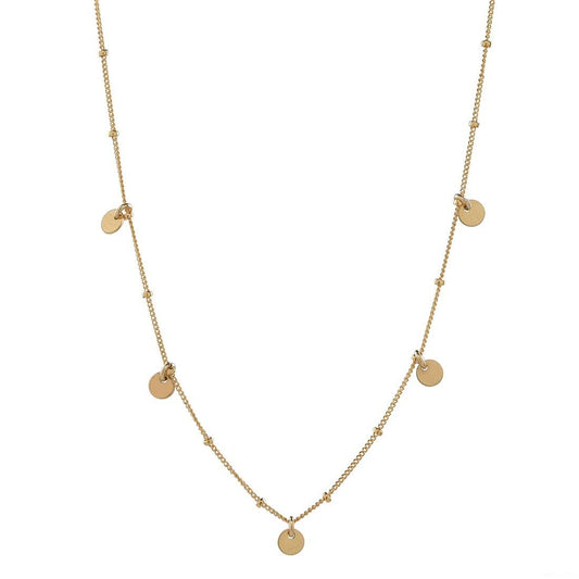 Gold filled ball chain necklace with five small dangling disc charms