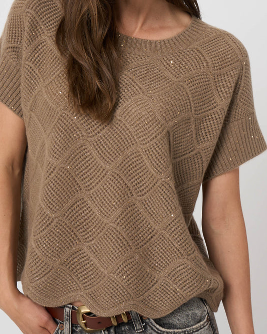 Pointelle Knit Cashmere Sweater in Chestnut