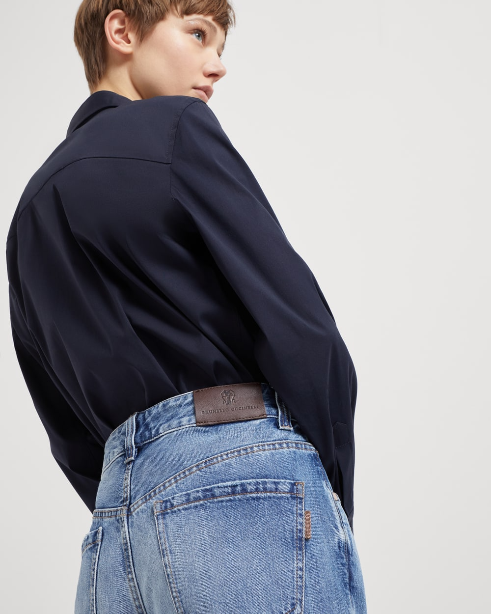 Denim Loose Trousers in Medium Denim