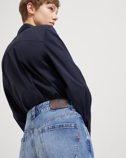 Denim Loose Trousers in Medium Denim