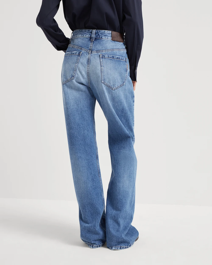 Denim Loose Trousers in Medium Denim