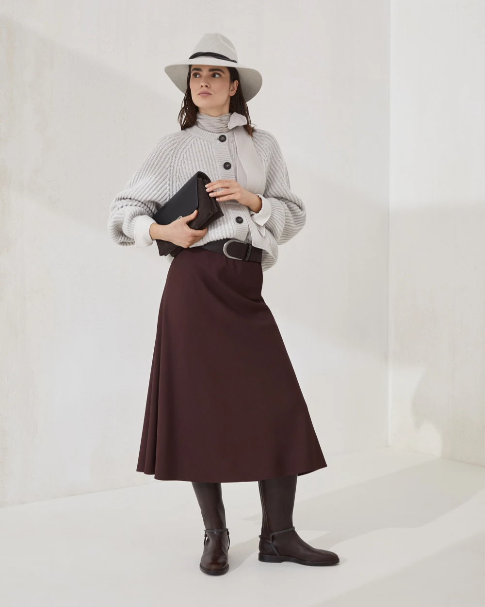 Twill Flute Skirt in Burgundy