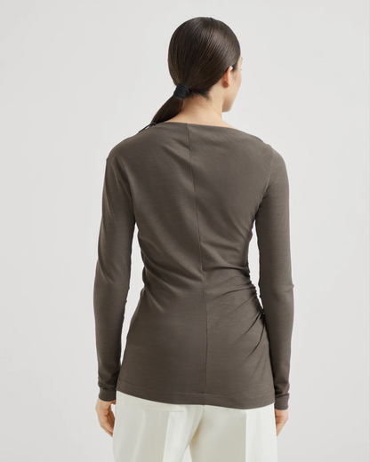 Ruched T-Shirt with Monili in Mud