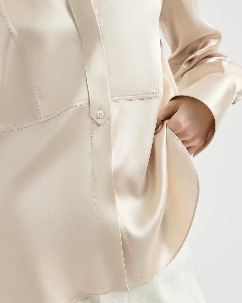 Satin Shirt with Monili in Sand