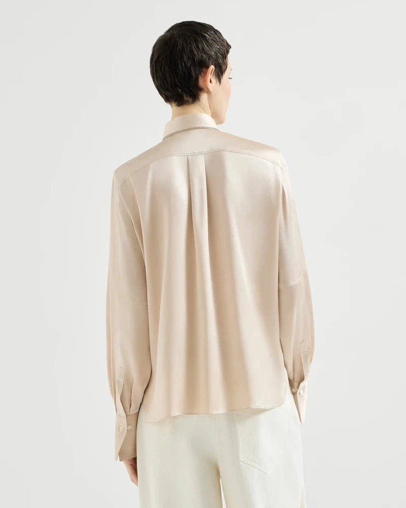 Satin Shirt with Monili in Sand