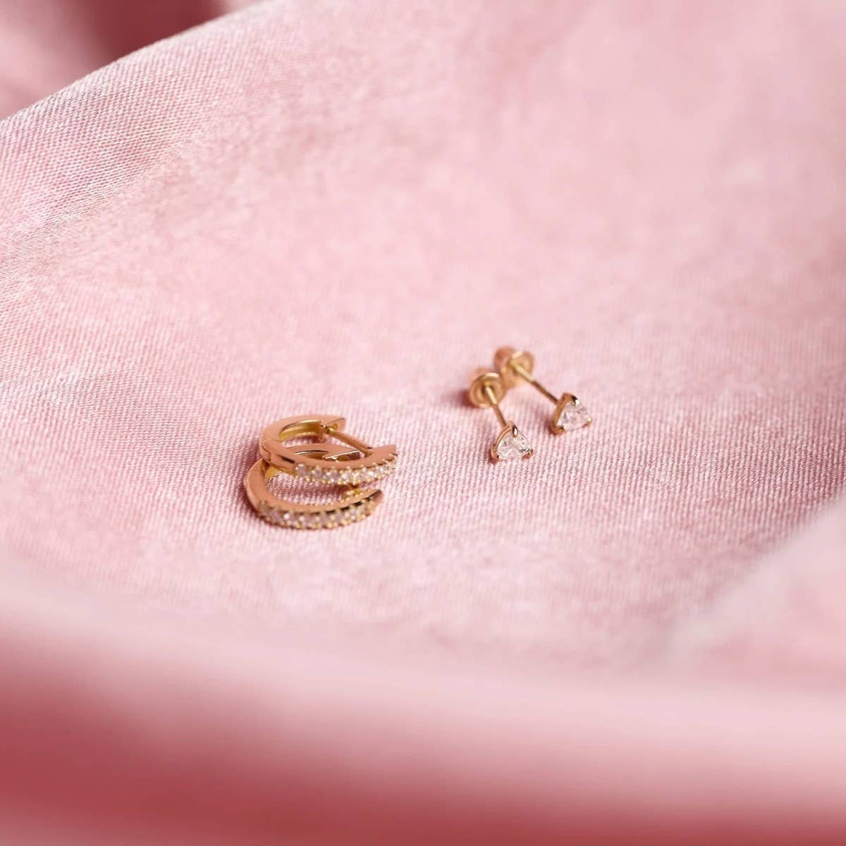 10k Solid Gold Pave CZ Huggies White Gold