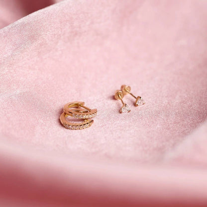 10k Solid Gold Pave CZ Huggies White Gold