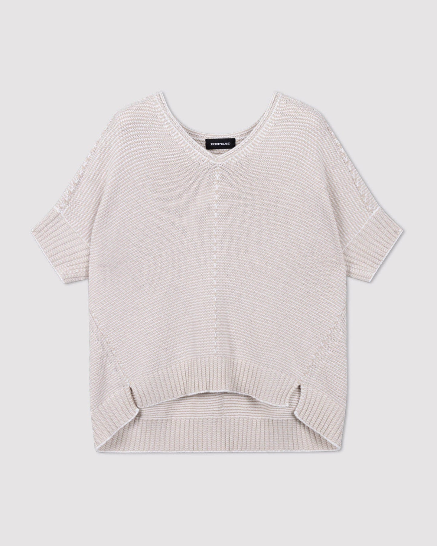 V-Neck Cotton Knit Poncho in Natural