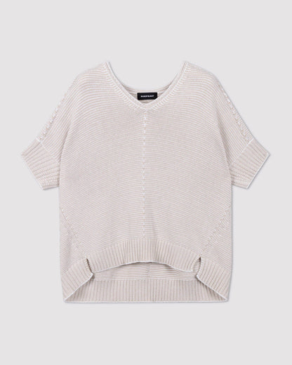 V-Neck Cotton Knit Poncho in Natural