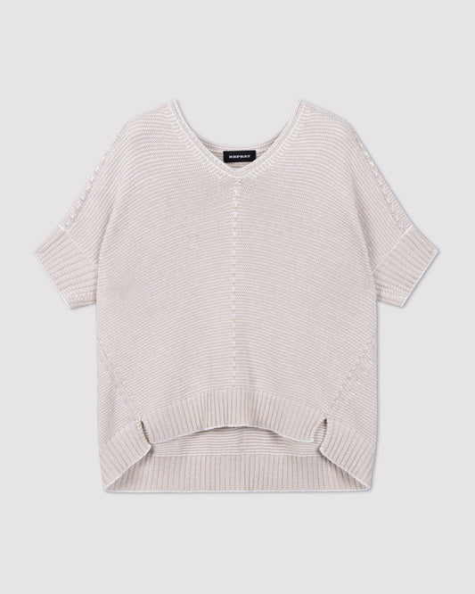 V-Neck Cotton Knit Poncho in Natural