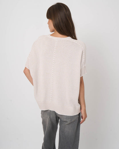 V-Neck Cotton Knit Poncho in Natural