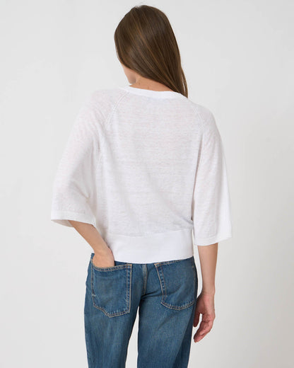 Linen Boat Neck Sweater in White