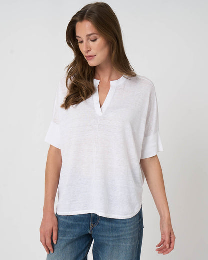 Linen Slit Neck Poncho in White
