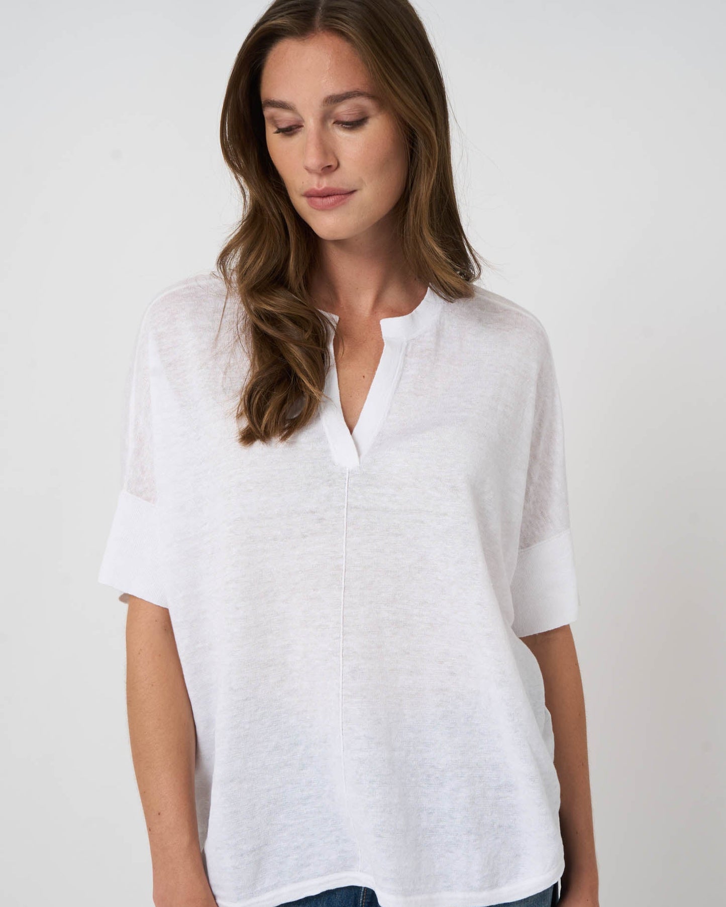Linen Slit Neck Poncho in White