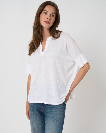 Linen Slit Neck Poncho in White