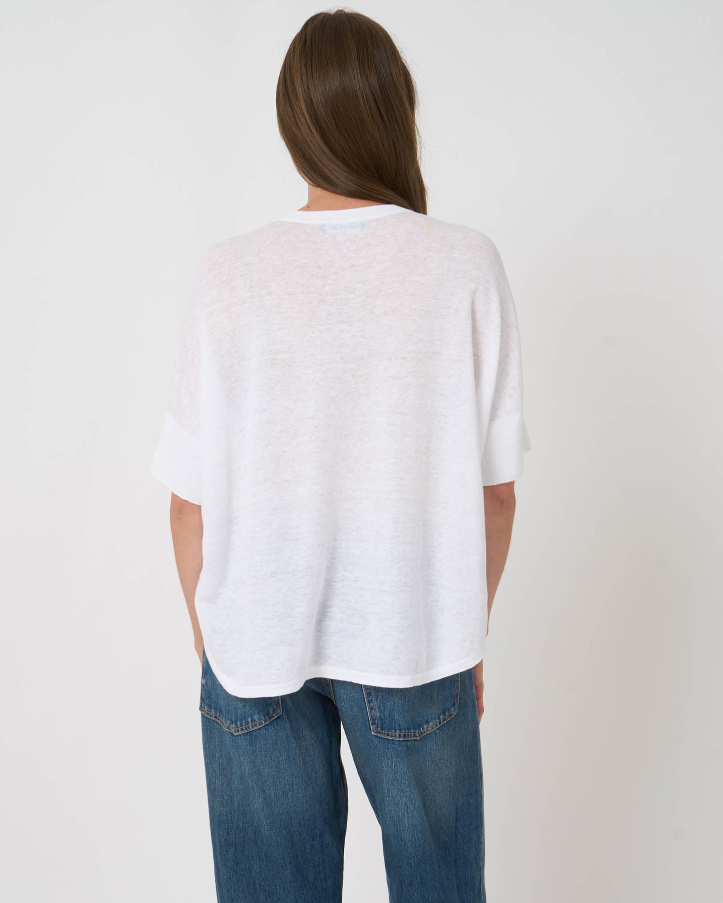 Linen Slit Neck Poncho in White