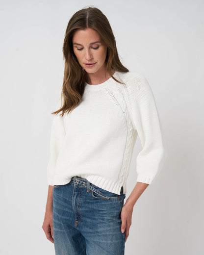 Chunky Knit Cotton-Blend Sweater in White