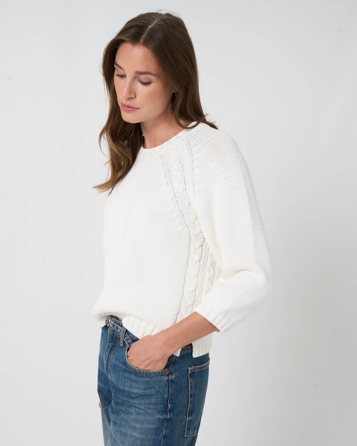 Chunky Knit Cotton-Blend Sweater in White