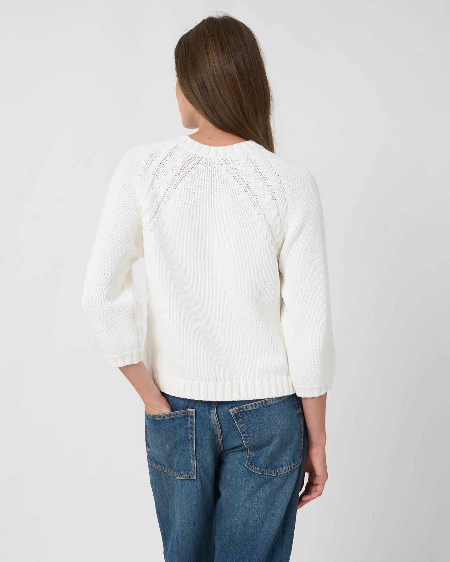 Chunky Knit Cotton-Blend Sweater in White