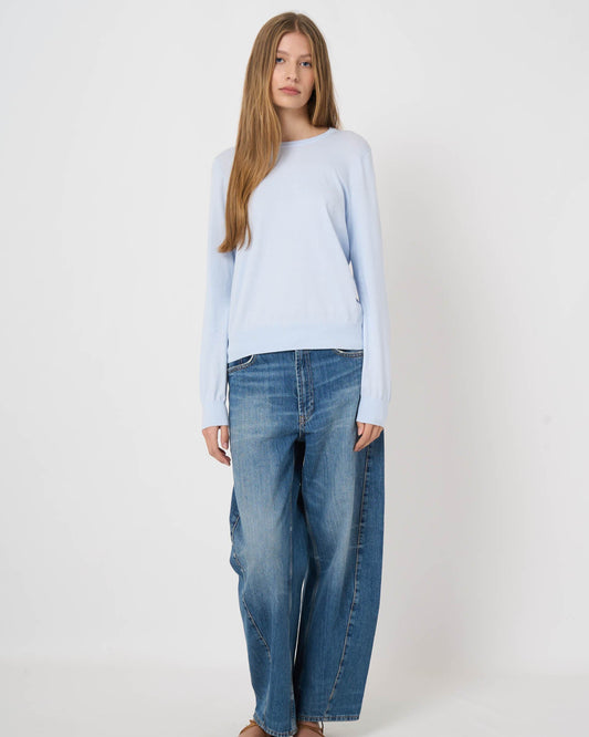 100% Superfine Cotton Crew-Neck Sweater in Ocean