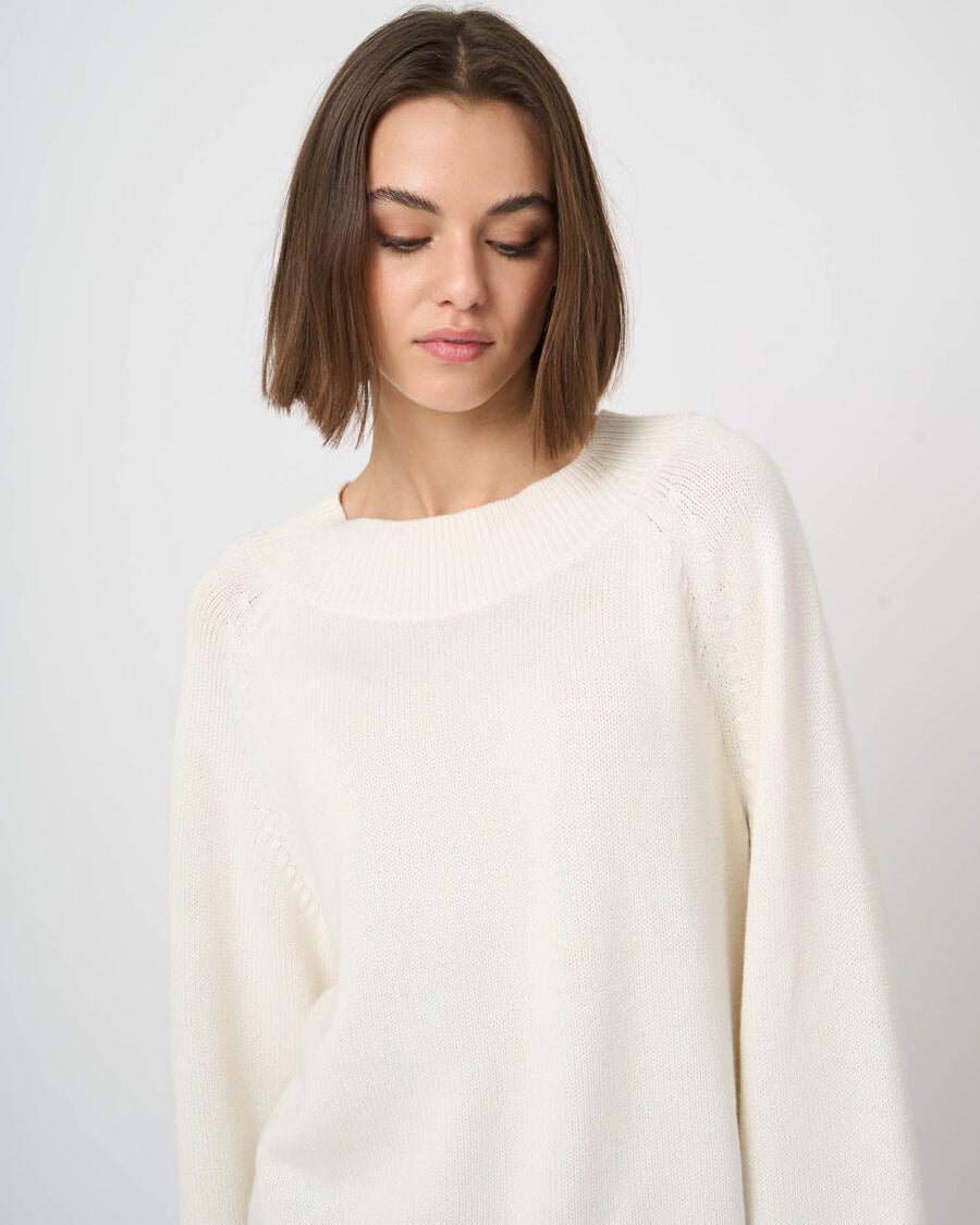 Repeat Cashmere cropped cream cotton-cashmere crewneck sweater with ribbed collar