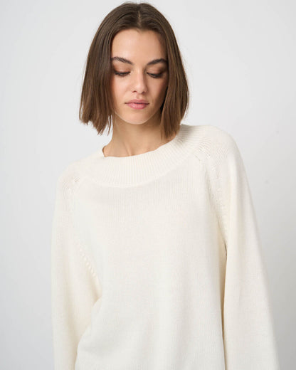 Repeat Cashmere cropped cream cotton-cashmere crewneck sweater with ribbed collar