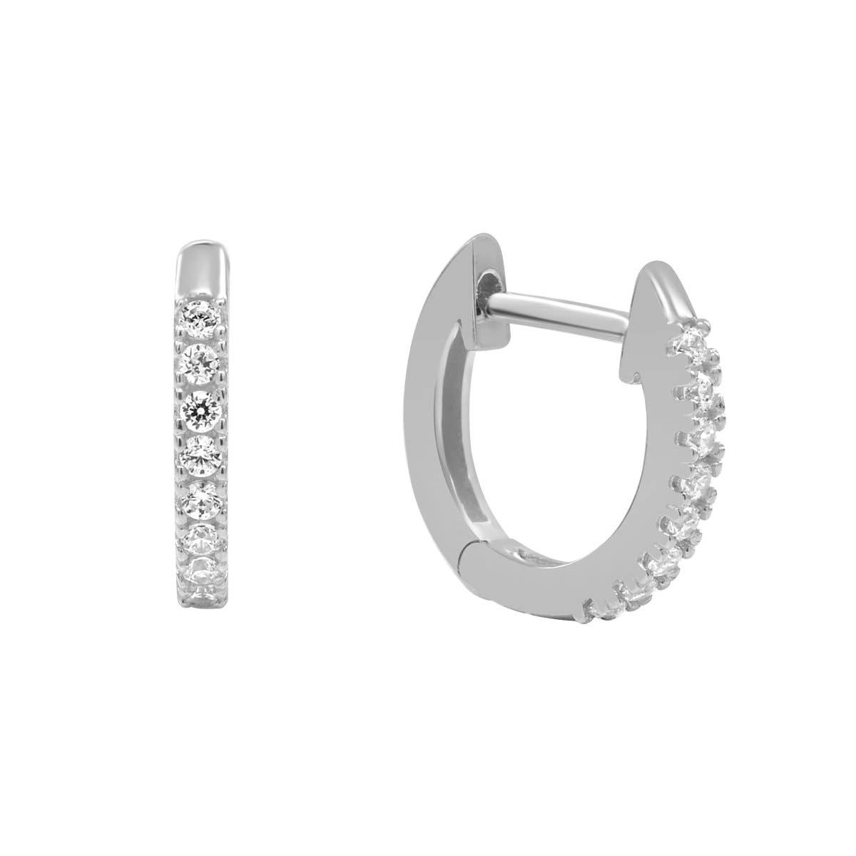 10k Solid Gold Pave CZ Huggies White Gold