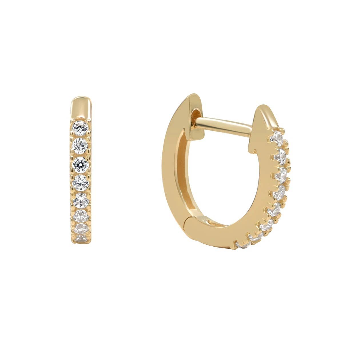 10k Solid Gold Pave CZ Huggies White Gold