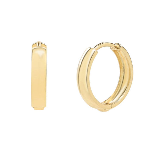 Solid 10k yellow gold large huggie hoop earrings with polished finish and hinged closure